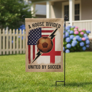 House Divided United by Soccer USA vs England garden flag