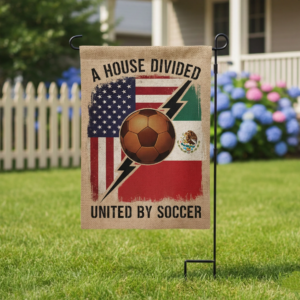 House Divided United by Soccer USA vs Mexico garden flag